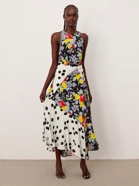 Arrange High-Low Mixed Print Floral & Polka Dot Midi Dress